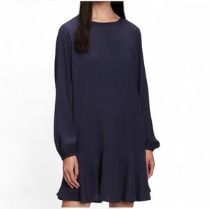 GAP Navy blue Rayon  Mango long sleeve top with ruffle hem M, NWOT